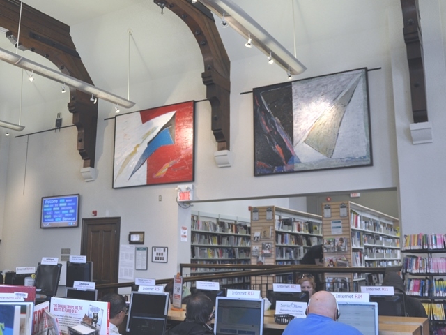 An acrylic picture depicting a boat on water.